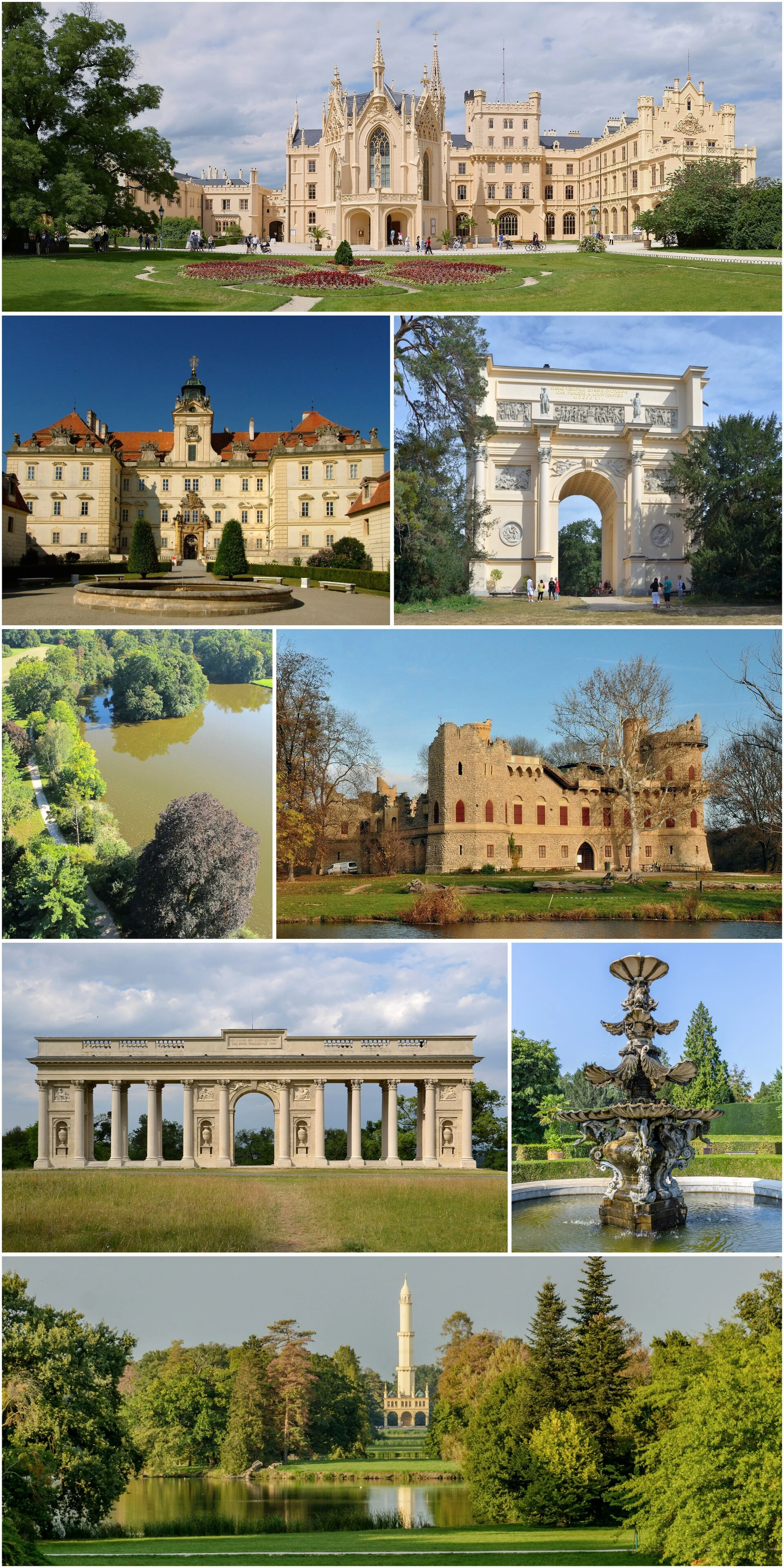 Schloss Lednice und historischer Park in der Kulturlandschaft Lednice-Valtice