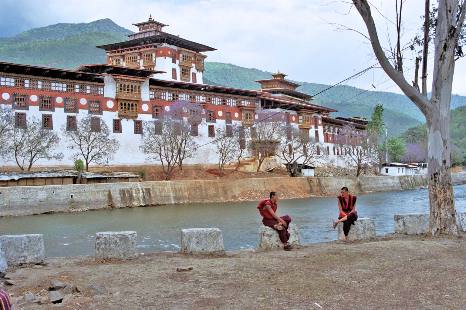 Khamsum Yulley Namgyal Chorten above cultivated fields in the Punakha valley.